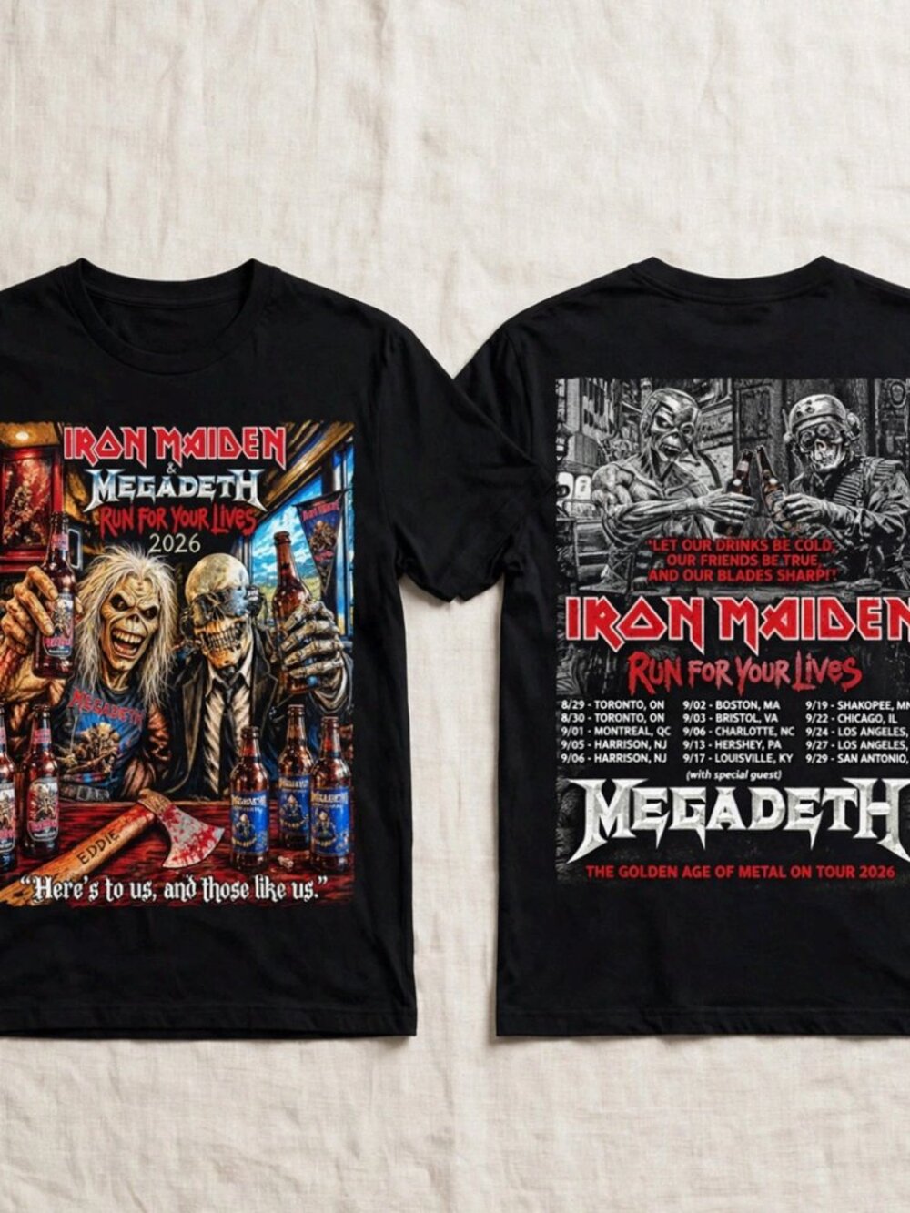 Iron Maiden x Megadeth Run For Your Lives Tour 2026 Black T-Shirt S-4XL